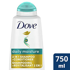 Dove Daily Moisture 2 in 1 Shampoo & Conditioner with Bio-Nourish Complex moisturizes and nourishes dry hair 750 ml