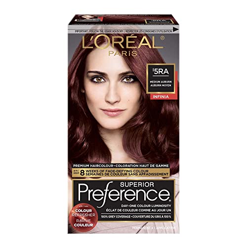 L'Oreal Paris Superieur Preference Infinia Permanent Hair Color, 5RA Medium Auburn, 100% Grey Coverage, Hair Dye, with Colour Refresher, 1 EA (Packaging May Vary)