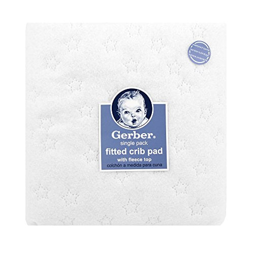 Gerber Fitted Crib Pad with Waterproof Barrier, White, 28" x 52" x 9"