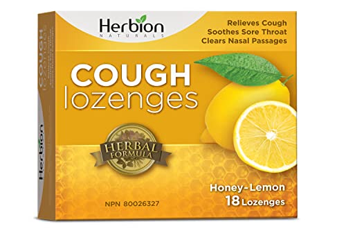 Herbion Naturals Cough Lozenges with Natural Honey Lemon Flavour, 18 Lozenges - Relieve Cough, Clear Nasal Congestion, Soothe Sore Throat; For Adults and Children 12 years and above