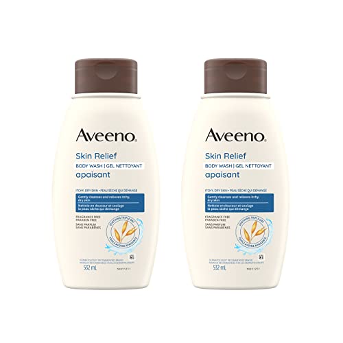 Aveeno Body Wash, Active Naturals Unscented Skin Relief Body Wash for Dry and Sensitive Skin, white, Pack of 2 (1064 ml Total) Packaging May Vary