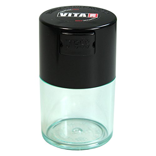 Tightpac America Vitavac-Pocketvac Vacuum Sealed Pill Box and Vitamin Container, 1/2-Ounce, Clear Body/Black Cap