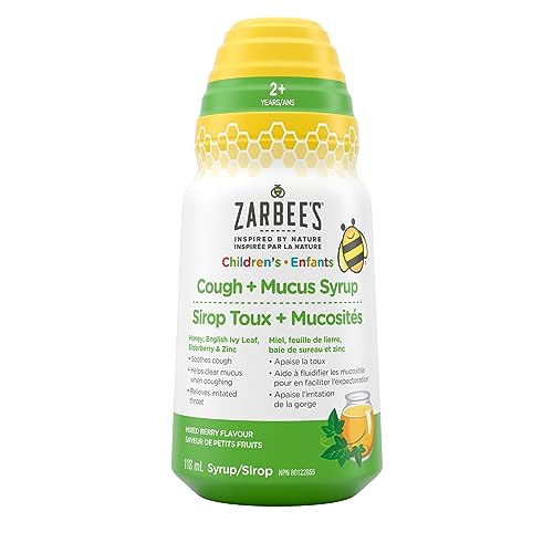Zarbee's Children's Cough + Mucus Syrup, Zinc, Honey, Elderberry, English Ivy Leaf, Immune System, Mixed Berry Flavour, 118 mL