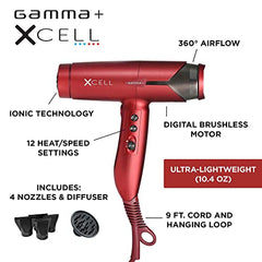 GAMMA+ XCell Professional Ultra-Lightweight Hair Dryer, Matte Red