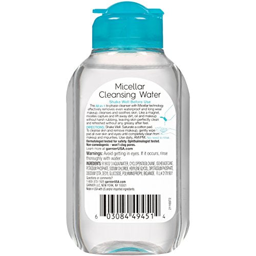 Garnier SkinActive Micellar Cleansing Water All-in-1 Cleanser & Waterproof Makeup Remover, 3.4 Fluid Ounce