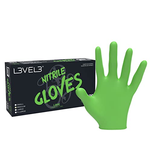 L3VEL3 Lime Nitrile Gloves - Delivers Outstanding Protection - Puncture and Chemical Resistant - Touchscreen Compatible - Made of Synthetic Rubber - Provides Optimal Flexibility - Size M - 100 pc
