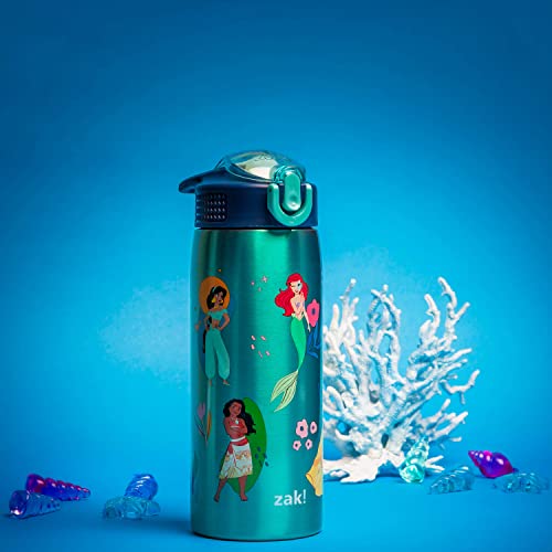 Zak Designs Disney Princess Water Bottle for Travel and at Home, 19 oz Vacuum Insulated Stainless Steel with Locking Spout Cover, Built-in Carrying Loop, Leak-Proof Design (Disney Princess)