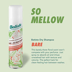 Batiste Dry Shampoo Spray, Bare Scent, Refresh Hair and Absorb Oil Between Washes, Waterless Shampoo for Added Hair Texture and Body, 200-ml