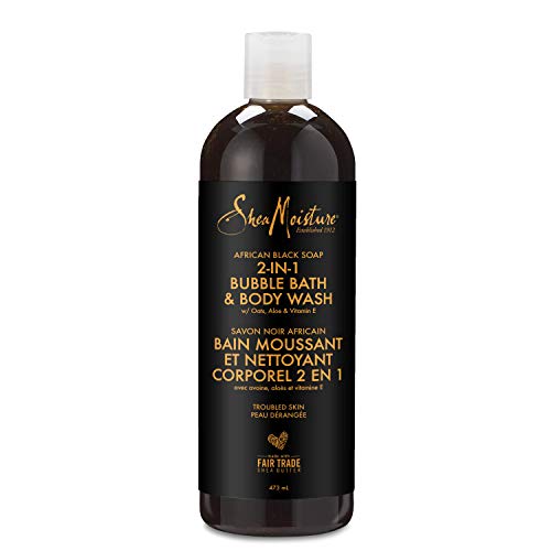 Sheamoisture African Black Soap 2-in-1 Bubble Bath & Body Wash for problem skin Oats, Aloe & Vitamin E no parabens 473 ml