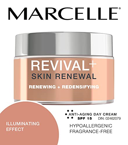 Marcelle Revival+ Skin Renewal Anti-Aging Day Cream SPF 15, All Skin Types, 45+, Redensifying, Moisturizing & Smoothing, Cruelty-Free, Hypoallergenic, Paraben-Free, Fragrance-Free, 50 mL