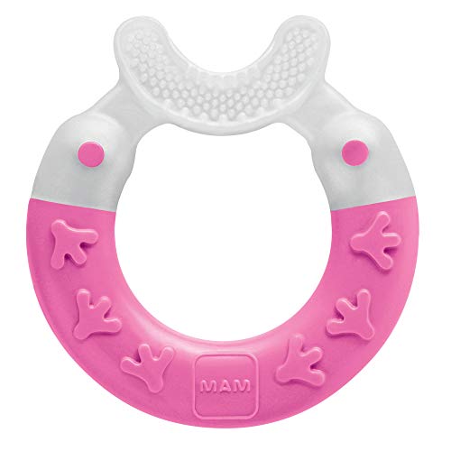 MAM Baby Toys, Teething Toys, Bite and Brush Teether, Girl 3+ Months (1 Count), MAM Baby Toothbrush Teether for Baby Girl Teething Pain, Baby Essentials