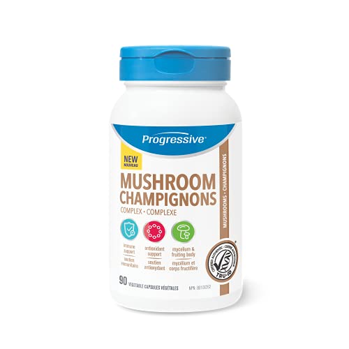 Progressive Health Mushroom Complex 90 Vegetable Capsules, for Energy and Immune Support, 90 Count