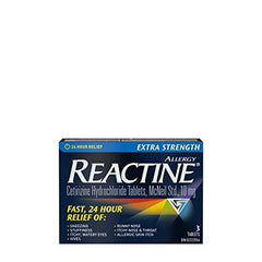 reactine Extra Strength Antihistamine Tablets - 10mg Cetirizine Hydrochloride - 24 Hour Allergy Relief Medicine - 3 Count, white