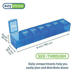 EZY DOSE Weekly (7-Day) Pill Organizer, Vitamin Planner, And Medicine Box, Large Compartments, Blue, Made in The USA