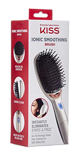 KISS Anti-Frizz Ionic Smoothing Brush, Wireless Electric Detangling Hair Brush, Detachable Cushion Pad, Includes 2 AA Batteries, Compact, Portable & Lighweight, 8oz