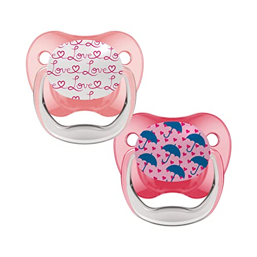 Dr. Brown's PreVent Pacifiers – Printed Classic Shield, 2 Pack Pink 0-6 months