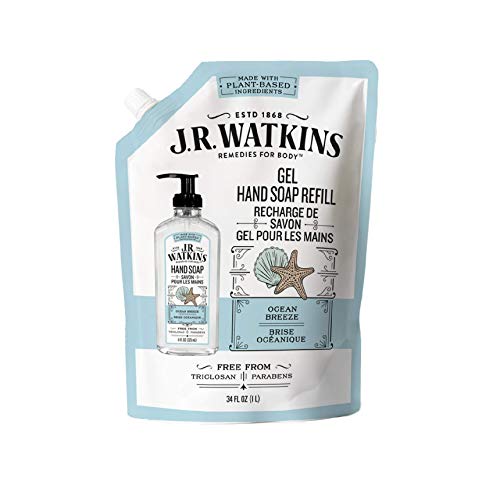 J.R. Watkins Ocean Breeze Liquid Hand Soap Refill Pouch, Scented Liquid Hand Wash for Bathroom or Kitchen, USA Made and Cruelty Free, 1 Liter