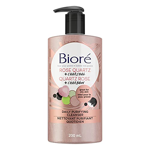 Bioré Rose Quartz + Charcoal Daily Purifying Cleanser, Face Wash for Oily Skin (200 mL)