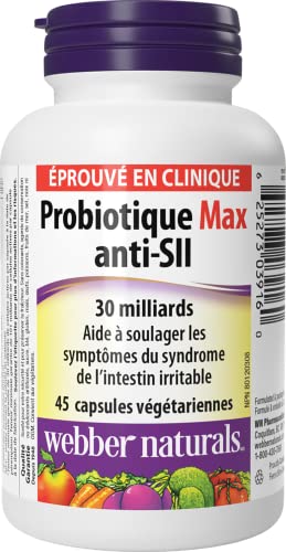 Webber Naturals Probiotic Max IBS Support, 30 Billion Active Cells, 5 Probiotic Strains, 45 Capsules, Helps Reduce Symptoms of Irritable Bowel Syndrome, Vegetarian