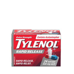 Tylenol Rapid Release for Headache Pain Relief, Fever, 500 mg Acetaminophen, 24 Gelcaps
