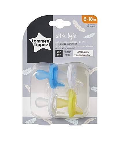 Tommee Tippee Ultra-Light Silicone Baby Pacifier, Boy - 6-18m, 4pk, Blue