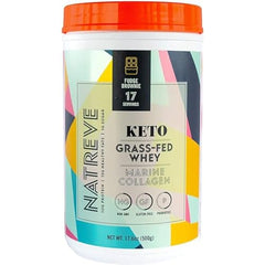 Natreve - Keto Collagen - This Gluten Free, Non-GMO, Kosher - Halal, 100% pure Grass Fed rBGH Hormone Free Whey Isolate (Keto Fudge Brownie Smoothie, 500 g)