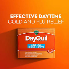 Vicks DayQuil Cold and Flu Medicine, Cough Suppressant, Nasal Decongestant, Pain Reliever, Fever Reducer, Non-Drowsy Formula, 24 Liquid Capsules