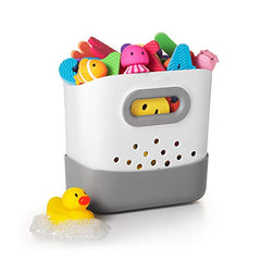 OXO Tot - Stand Up Bath Toy Bin - Large Opening Bathtub Kids Organizer - Toy Caddy for Bathroom - Grey