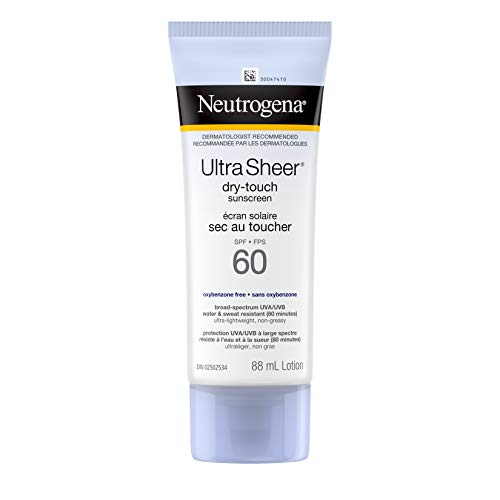 Neutrogena Ultra Sheer Dry-Touch Sunscreen SPF 60, Water & Sweat Resistant, non-comedogenic, won't clog pores, 88mL