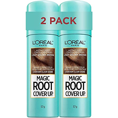 L'Oreal Paris Magic Root Cover Up Temporary Hair Color, Light Golden Brown, Instant Root Concealer Spray, Hair Dye, Duo Pack 2x57g