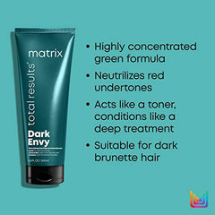 Matrix Toning Hair Mask, Dark Envy, For Red Undertones in Dark Brown or Black Hair, Cool, Glossy Finish, Color Depositing, Salon Hair Mask, 200ml (Packaging May Vary)