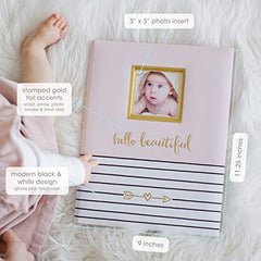 Pearhead Hello Beautiful, First 5 Years Baby Memory Book with Photo Insert, Pink