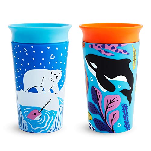 Munchkin Miracle 360˚ Wild Love Sippy Cup, 9 Ounce, 2 Pack, Polar Bear/Orca