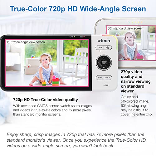 VTech VM818HD Video Monitor, 5-inch 720p HD Display, Night Light, 110-degree Wide-Angle True-Color Day Vision, HD No-Glare Night Vision, Best-in-Class 1000ft Range, 2-Way Talk