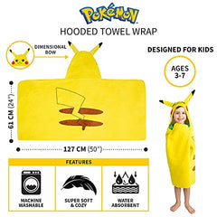 Franco Kids Bath and Beach Super Soft Cotton Hooded Towel Wrap, 24 in x 50 in, Pokemon