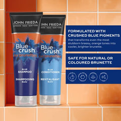 John Frieda Blue Crush for brunettes, Blue Shampoo & Conditioner Set, for Brassy Hair |Phthalate Free, Ammonia Free (Pack of 2)