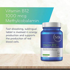 SISU Vitamin B12 1000 mcg Methylcobalamin, 180 Tablets - Sublingual Vitamin B12 Supplement - Metabolism & Red Blood Cell Support - Vegan, Non-GMO, Soy, Gluten & Dairy Free - 180 Servings (Pack of 1)