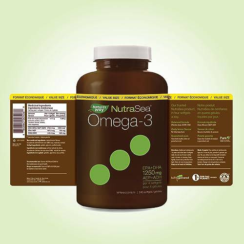 Nature's Way NutraSea Omega-3 Supplement Soft Gels with Zesty Lemon Flavour – EPA and DHA Fish Oil – Support Healthy Heart and Brain Function in Kids 14+ and Adults, 240 Softgels, Value Size