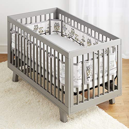 BreathableBaby, Breathable Mesh Liner for Cribs with 52"x28" (132x71cm) Mattress, Owl Fun Gray, Classic 3mm Mesh, Covers 3 or 4 Sides, Safety Tested & Trusted (Not for Mini Cribs)