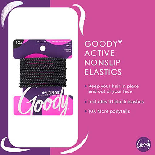 Goody Nonslip Womens Elastic Hair Tie Black - 4MM for Medium Hair- Ouchless Pain-Free Hair Accessories for Women Perfect for Long Lasting Braids, Ponytails and More, 10 Count (Pack of 1)