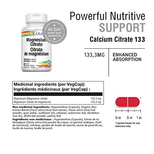 Solaray Magnesium Citrate 133mg | Nutritive Support for Healthy Heart, Muscle, Nerve & Circulatory Function | 90 VegCaps