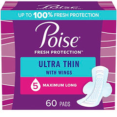 Poise Ultra Thin Incontinence Pads with Wings, Maximum Absorbency, Bladder Control Pads, 60 Count (3 Packs of 20)