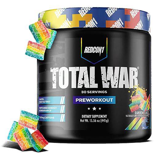 REDCON1 Total War Pre Workout Powder, Rainbow Candy - Beta Alanine + Citrulline Malate Vegan & Keto Friendly Preworkout for Men & Women with 320mg of Caffeine - Fast Acting HMB (30 Servings)