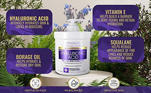 Advanced Clinicals Hyaluronic Acid Cream Moisturizer Skin Care Lotion For Face, Body, & Hands. Instant Hydration Anti Aging Skin Firming Lotion For Crepey Skin, Wrinkles, & Dry Skin, Large 16 Ounce