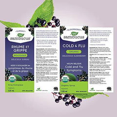 Nature's Way Sambucus Organic Cold and Flu Care – Elderberry Syrup Used in Herbal Medicine to Help Relieve Symptoms (Coughs and Sore Throats) in Adults, 120 ml