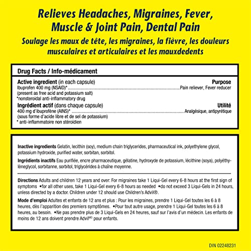 Advil Extra Strength Ibuprofen Pain Relief Liquid-Gels, Fast Acting Pain Relief for Migraine, Arthritis, Back, Neck, Joint, and Muscle Relief, 400mg (12 Count)