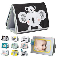 Taf Toys Koala Infant Tummy-time High Contrast Soft Crinkle Activity Book with Huge Baby Safe Mirror, 3D Activities, Textures and a Soft Baby Teether