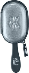 Conair The Knot Dr. Pro Mini Detangling Brush With Flexalite Bristles And Metallic Case For Women, Men All Hair Types-Lengths Wet To Dry (64427C), Silver