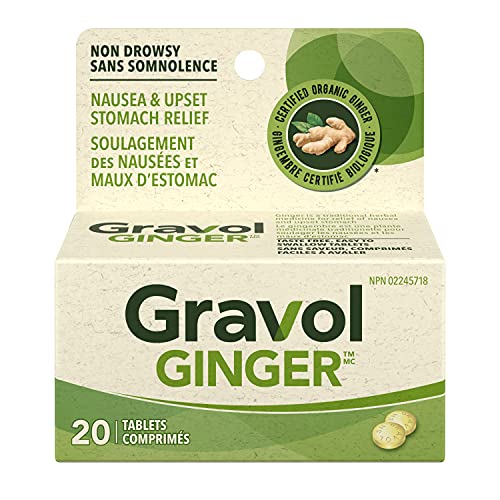 Gravol Ginger Tablets, Nausea & Upset Stomach Relief, Non Drowsy, 20 mg Organic Ginger Extract, 20 Tablets
