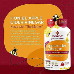 Honibe Apple Cider Vinegar Gummies for Kids and Adults | Honey-Based Vitamins Made in Canada | Organic Apple Cider Vinegar Gummies with the Mother | Keto Apple Cider Vinegar Gummies | 60 gummies